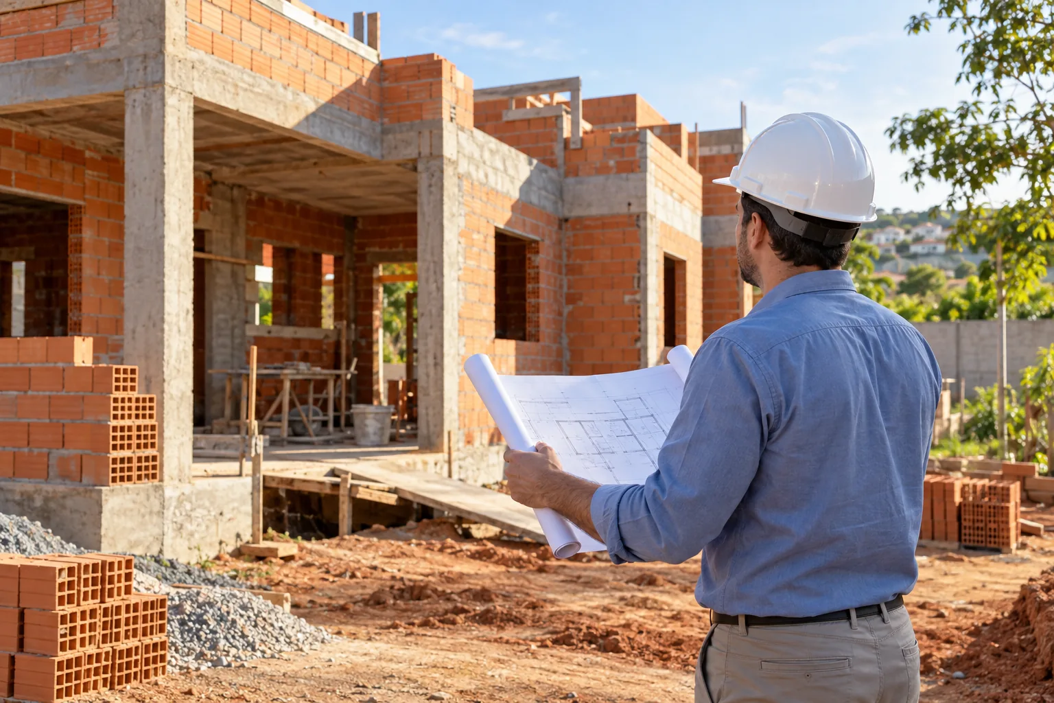 Profissional acompanhando construção